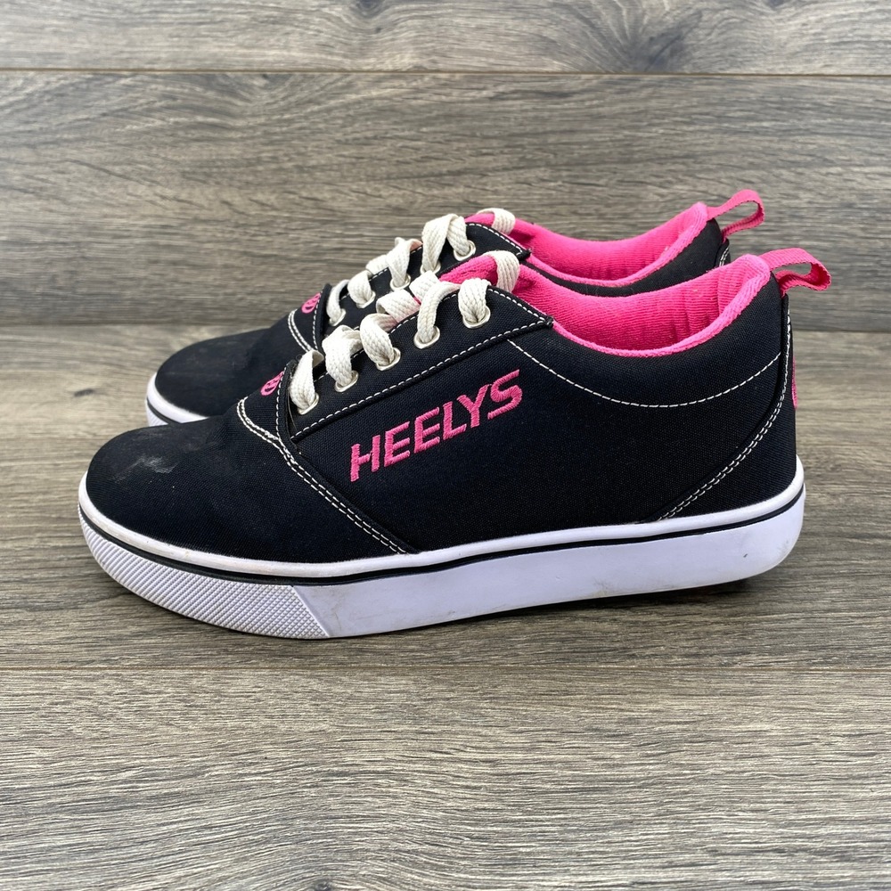 Heelys Kids Black Pink Canvas Lace Up Roller Skate‎ Shoes Youth 5 EUC